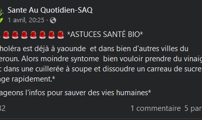 Le vinaigre blanc associé au sucre n’est pas efficace contre le choléra