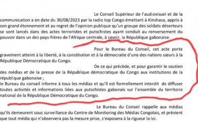 Non, le conseil Conseil supérieur de l’audiovisuel en RDC n’a pas interdit la diffusion du coup d’Etat au Gabon