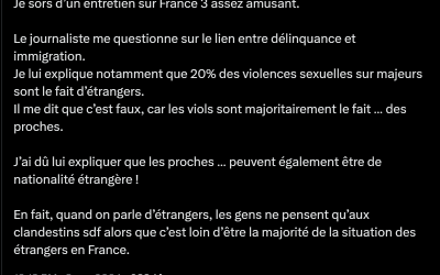 Il est imprécis de dire que 20% des agressions sexuelles commises sur des majeurs en France sont commises par des étrangers