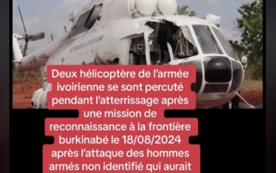 Non, cette vidéo ne montre pas un crash de deux hélicoptères de l’armée ivoirienne en 2024 mais un crash de 2019